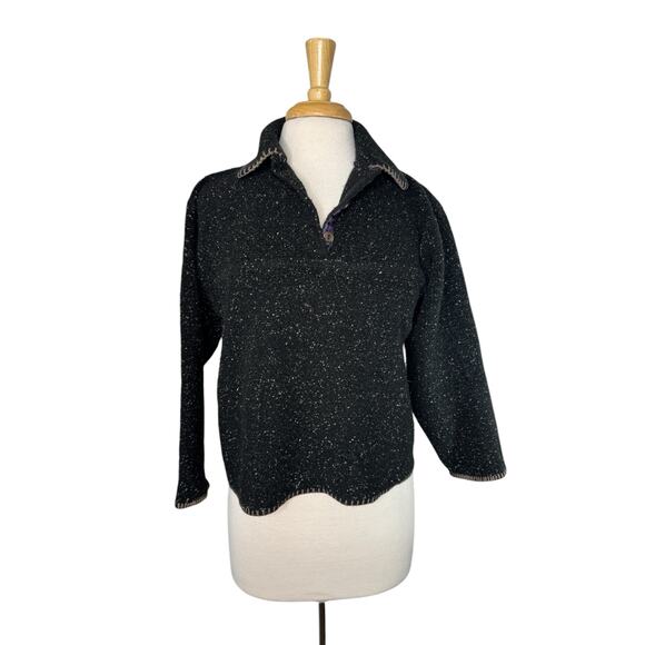 Vintage 90s Black Speckled Fleece Pullover Sweatshirt Oversized Small Women ALPS - Picture 1 of 10